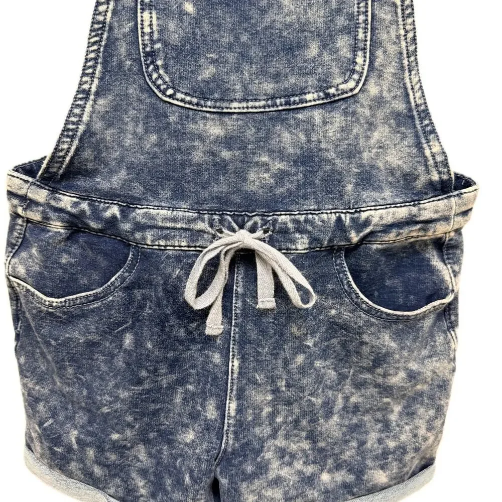 Justice Girls Acid Wash Denim Short Overalls Romper Size 12